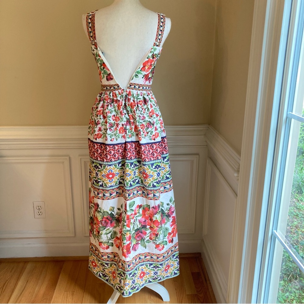 ANTONIO MELANI Natasha Pink Floral Tile Print Cotton Maxi Apron Nap Dress - Picture 5 of 10